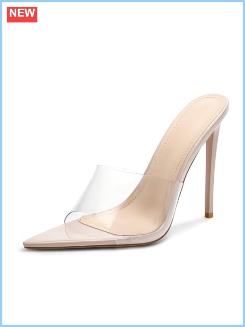 Clear Strap Pointed Toe Stiletto Mule Heels Slip On Dress Sandals